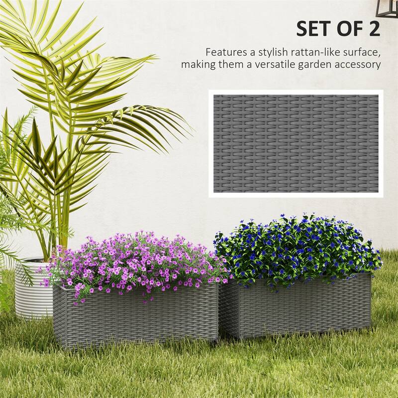 Set of 2 Gray Rattan Style Planters Polypropylene and Metal Decorative Garden Patio Wall Mount - 19.7" L x 7.5" W x 7.5" H