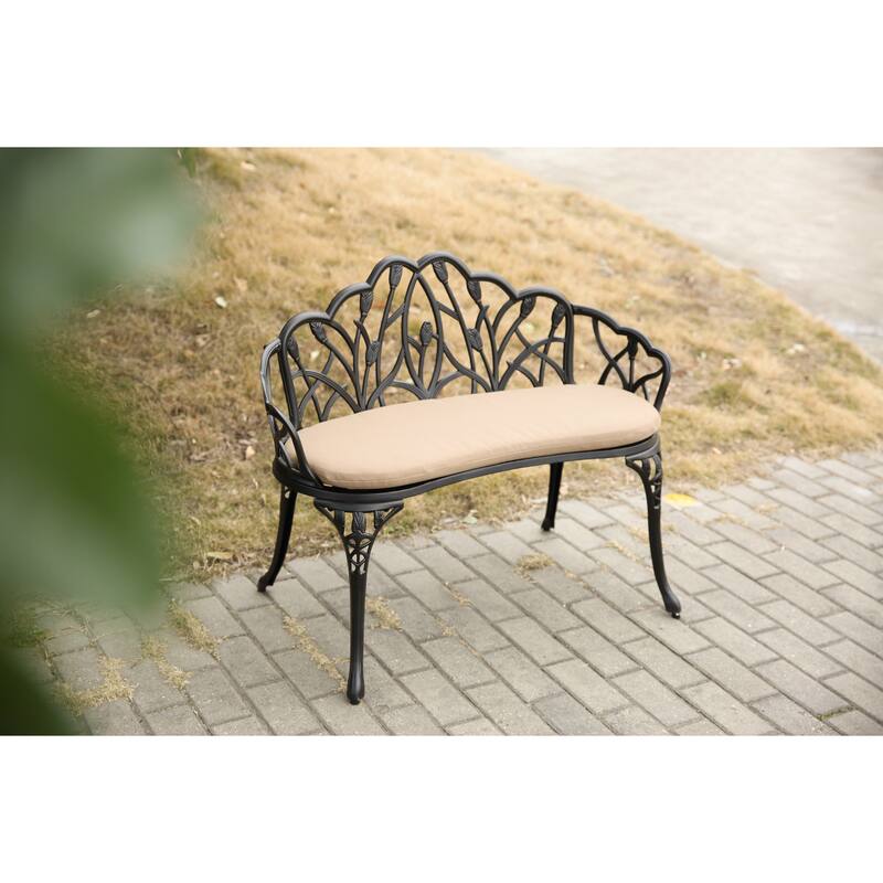Tulip Patio Garden Bench Metal Park Bench Cast Aluminum Outdoor Furniture With Floral Rose For Patio (Excluding the table)
