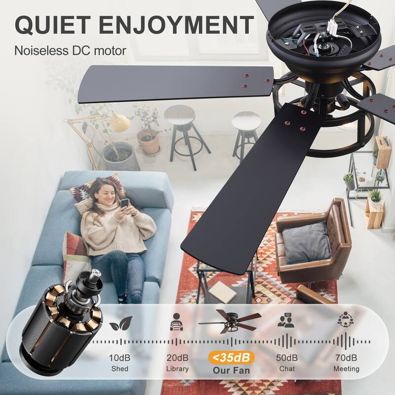 52-inch Flush Mount Caged Ceiling Fan with Light and Remote(5 Reversible Blades)