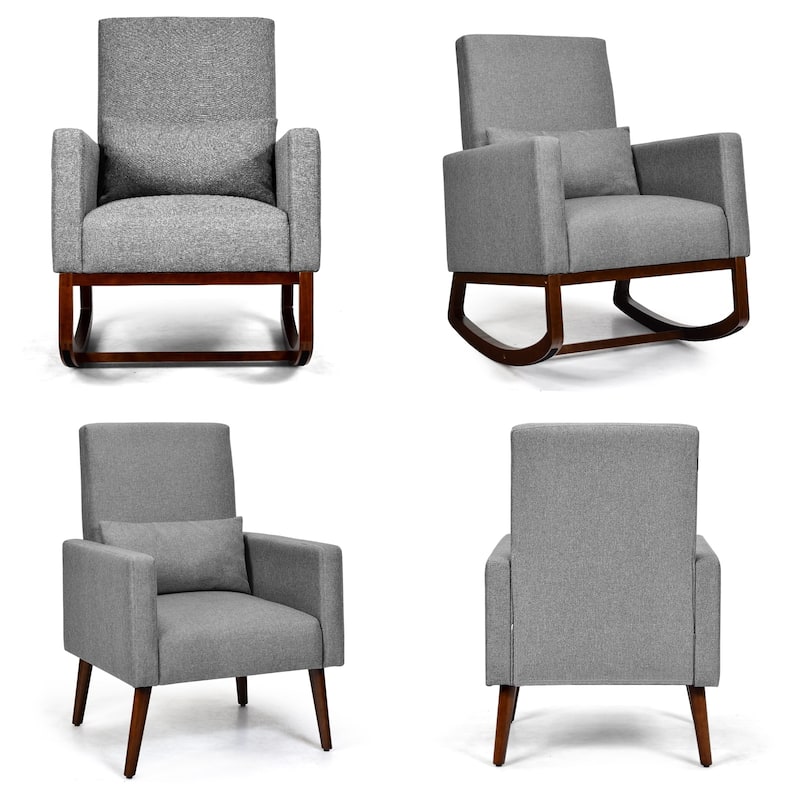2-in-1 Fabric Upholstered Rocking Chair with Pillow-Beige - 28" x 31" x 40"