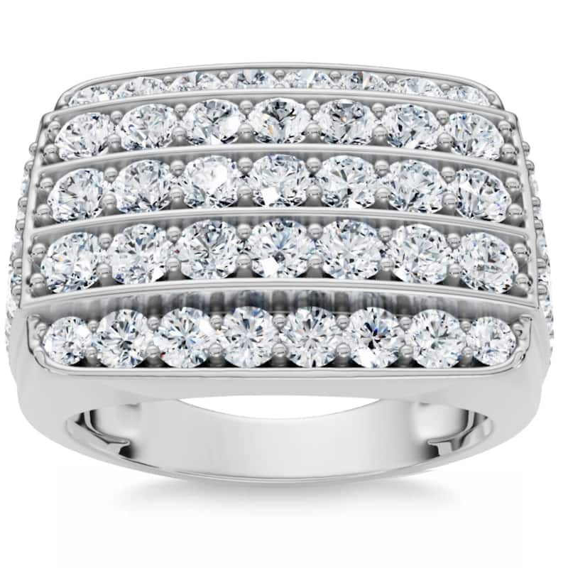 3Ct Wide Diamond Men's Ring White or Yellow Gold Lab Grown