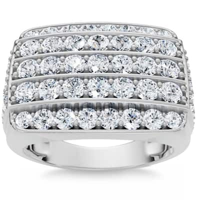 3Ct Wide Diamond Men's Ring White or Yellow Gold Lab Grown