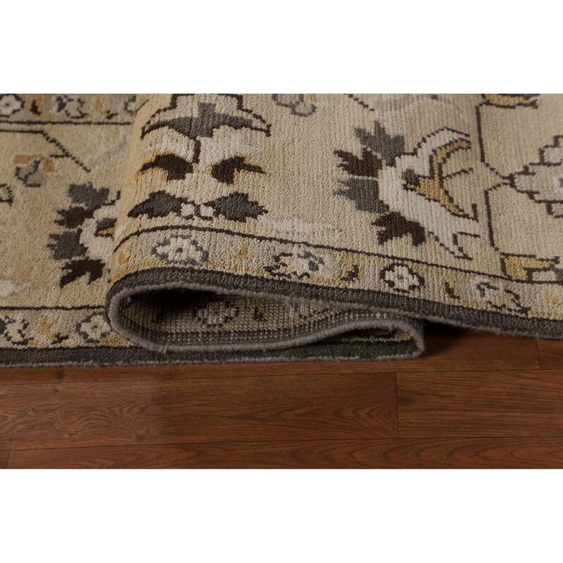 All-Over Floral Gray Oushak Oriental Area Rug Handmade Wool Carpet - 9'3" x 11'7"