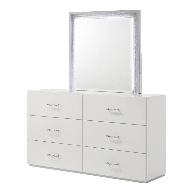 Furniture of America Roon Modern 2-Piece White 6-Drawer Dresser and Mirror Set with LED Light