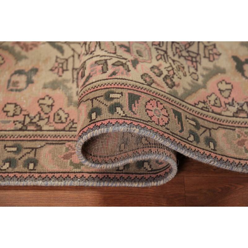 Pink & Beige Floral Tabriz Persian Foyer Rug Handmade Wool Carpet - 3'3"x 4'10"