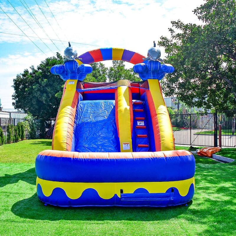 JumpOrange 14' Dolphin Splash Commercial Grade Inflatable Water Slide with Air Blower, 100% PVC VINYL, Outdoor Play
