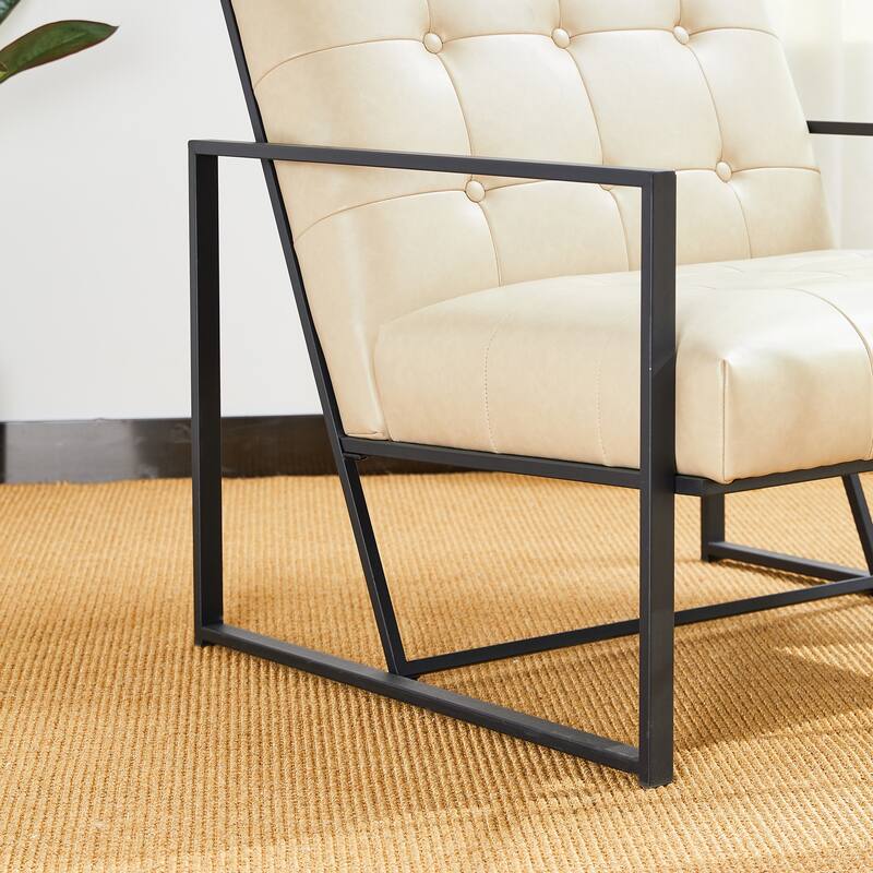 Glitzhome Set of 2 29.25"W Mid-Century PU Leather Tufted Accent Chairs