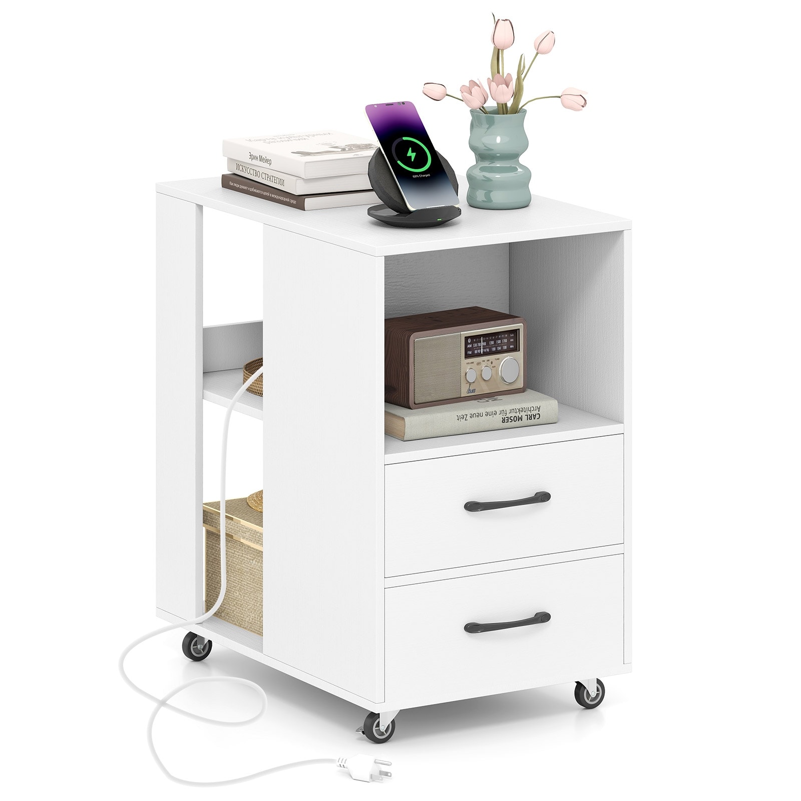 Gymax End Table w/Built-in Charging Station USB Ports & Outlets 2