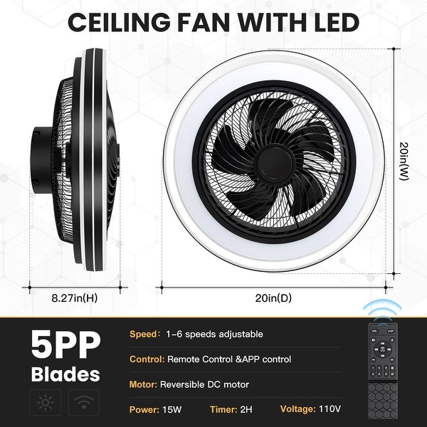 20 in. Indoor Black Caged Enclosed Ceiling Fan with LED Light