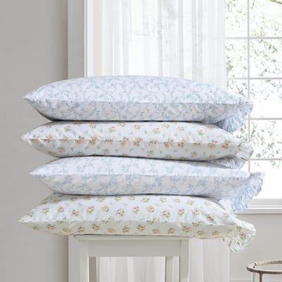 Laura Ashley Floral Ruffled Hem Cotton Sheet and Pillowcase Sets