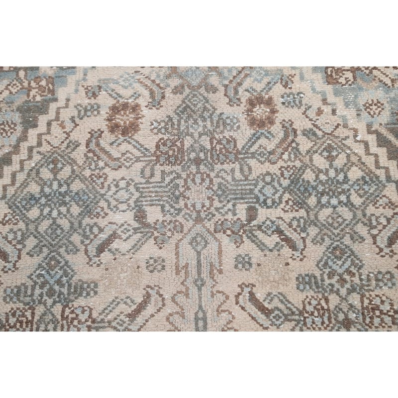 Distressed Geometric Hamedan Persian Area Rug Wool Handmade Carpet - 6'8" x 9'11"