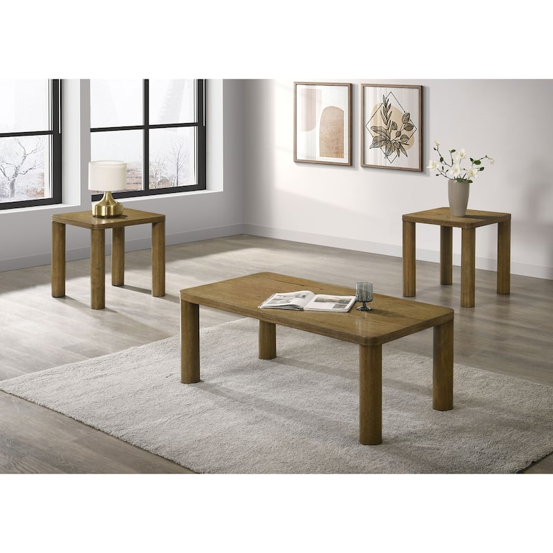 Castlewood Cocktail Coffee Table Set - 3-Piece Set - Brown Oak
