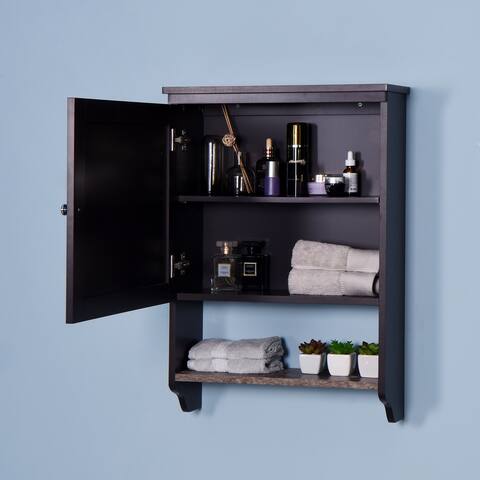 Nestfair Espresso Bathroom Wall Cabinet with 2 Door Wooden Cabinet with 1 Shelf