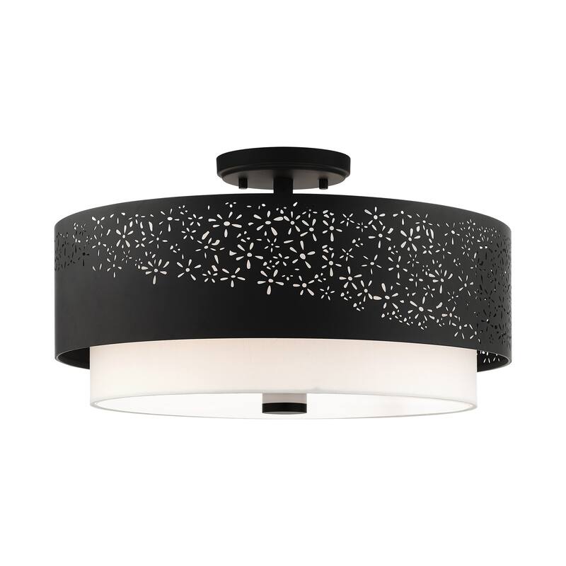 Livex Lighting Noria 4 Light 20" Wide Semi-Flush Drum Ceiling Fixture - Black