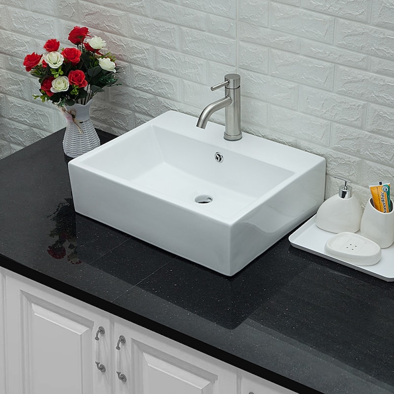 20"x16" Bathroom Vessel Sink Rectangle Wall Mounted White Porcelain Ceramic Vessel Vanity Sink