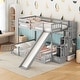 preview thumbnail 1 of 7, Grey Twin Over Full Floor Bunk Bed Frame w/ Slide, Storage Staircase Grey - Full