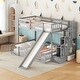 preview thumbnail 3 of 8, Wooden Twin-Over-Full Bunk Bed with Safety Guardrails, Slide and Storage Staircase,Grey