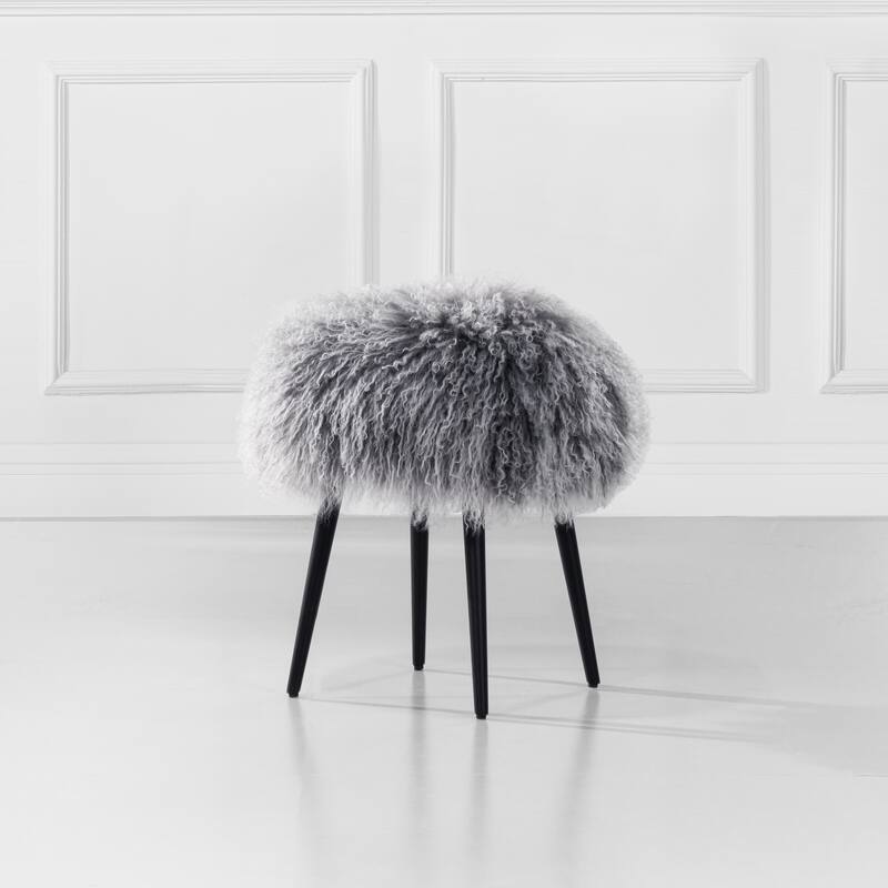 Alberta 16" Mongolian Sheepskin Round Ottoman