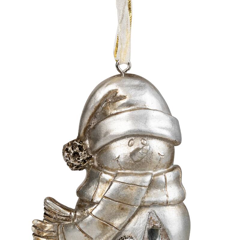 Mosaic Style Snowman Christmas Ornament - 4" - Silver