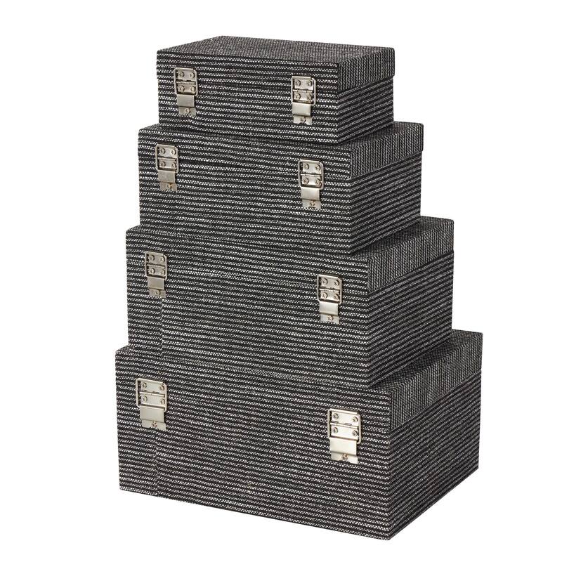 Black Fabric Handmade Storage Decorative Box with Silver Latches (Set of 4)