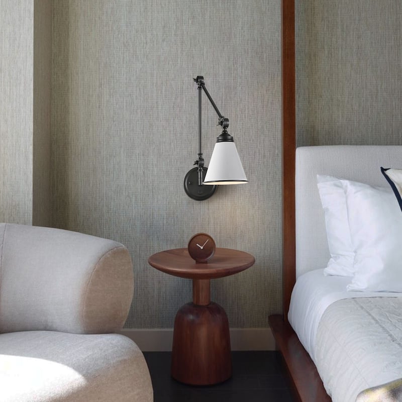 WINGBO 1-Light Vintage Adjustable Swing Arm Wall Sconce with Shade