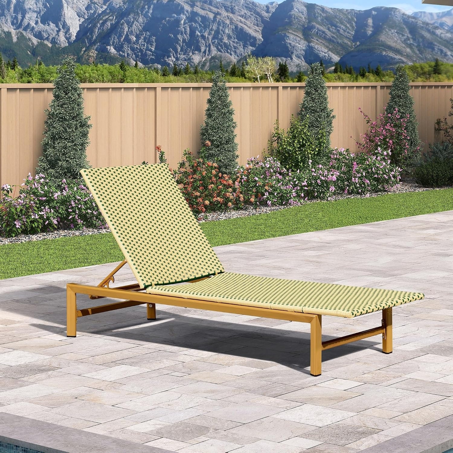 PURPLE LEAF Outdoor Chaise Lounge, Adjustable Backrest Wicker Lounger