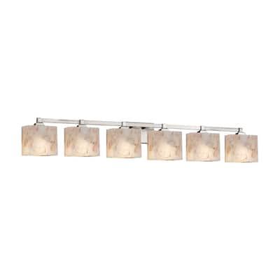 Justice Design Alabaster Rocks Regency 6-light Brushed Nickel Bath Light, Off-white Rectangle Shade