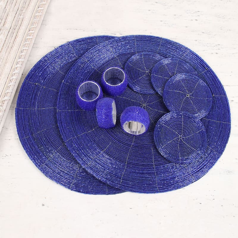 Novica Handmade Elegance In Blue Glass Beaded Table Set (12 Piece)