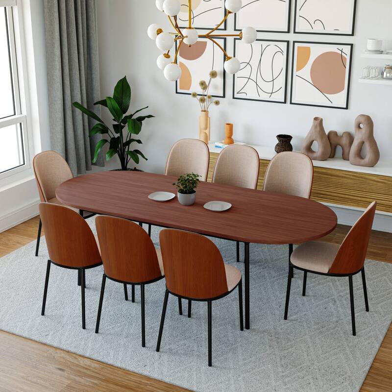 9-Piece Dining Set in Black Steel with 8 Chairs and Table Tule Collection by LeisureMod