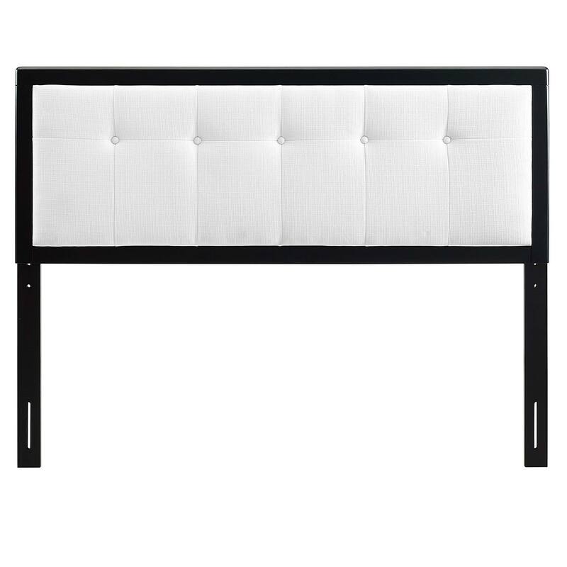 Marlin Traditional White Fabric Button Tufted King Size Black Wooden Headboard