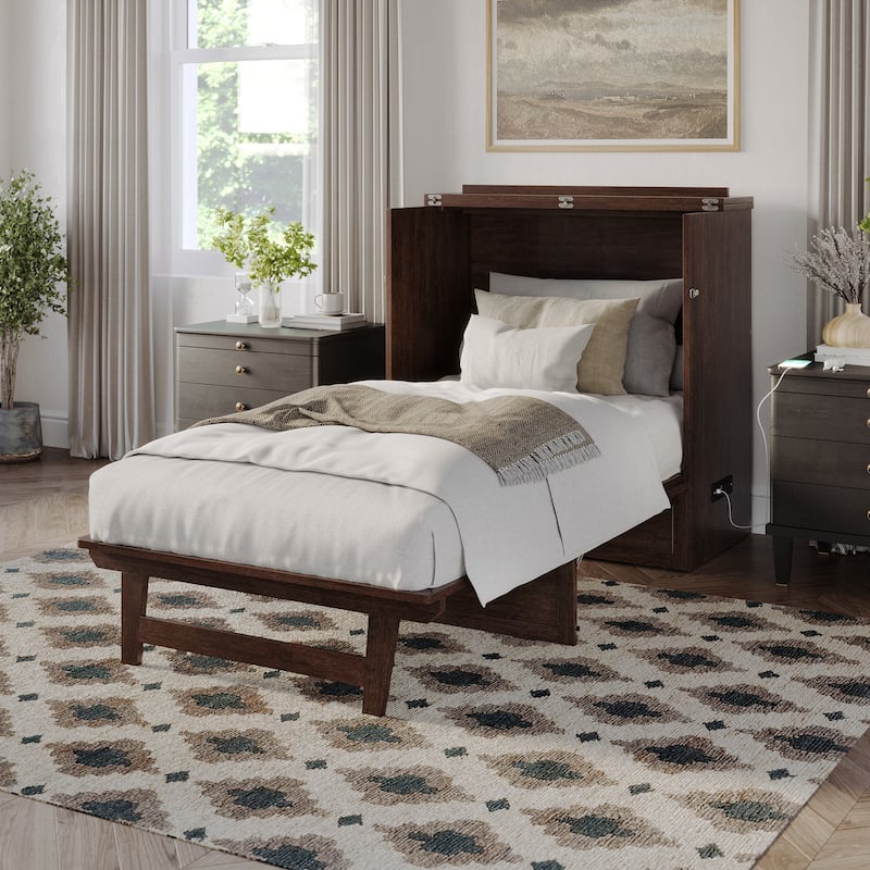 AFI Northfield Murphy Bed Chest with 6" Mattress, Storage Drawer & Built-In Charger