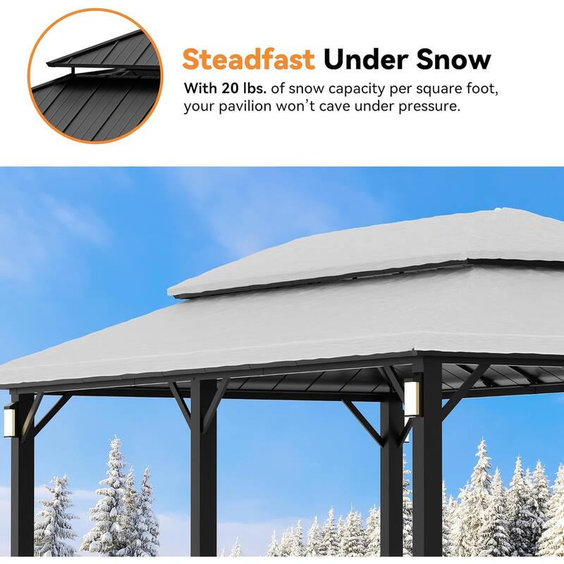 Modern Shade Permanent Hardtop Gazebo 12' x 20' wiith 4 LED Lights, Outdoor Grill Gazebo, Black