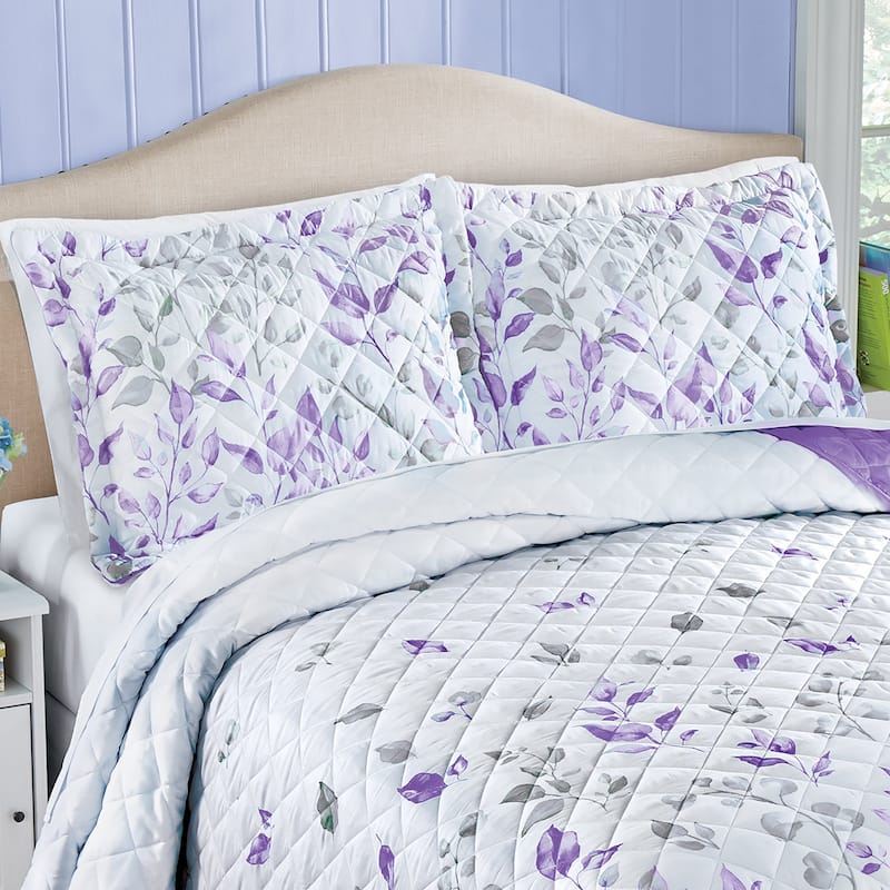 Scaling Leaves Design Cozy Quilted Pillow Sham - Orchid/Grey