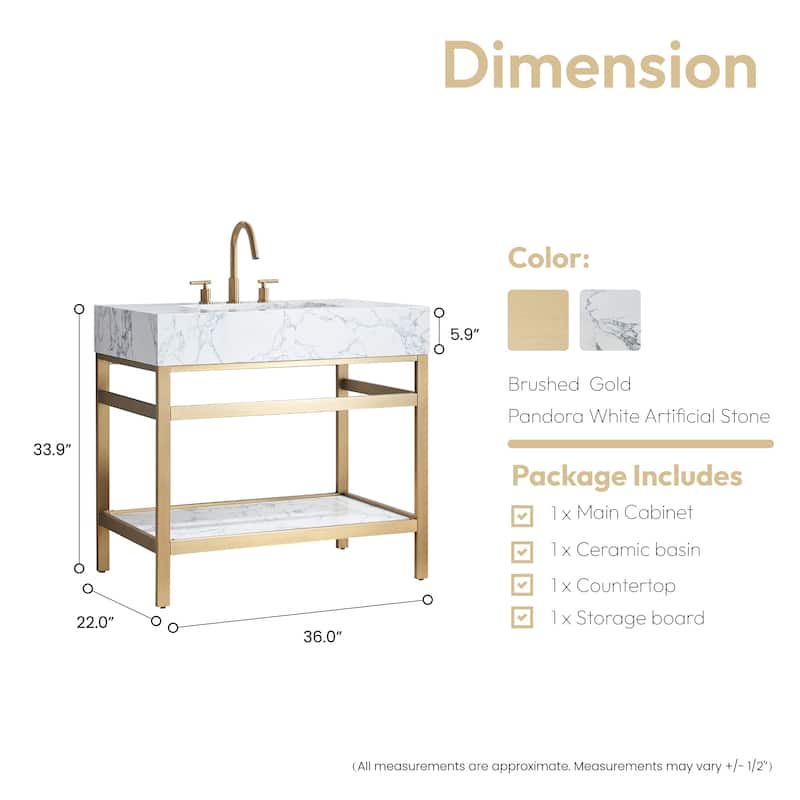 Ecija Bath Vanity, Metal Support with Composite Stone Top, no Mirror