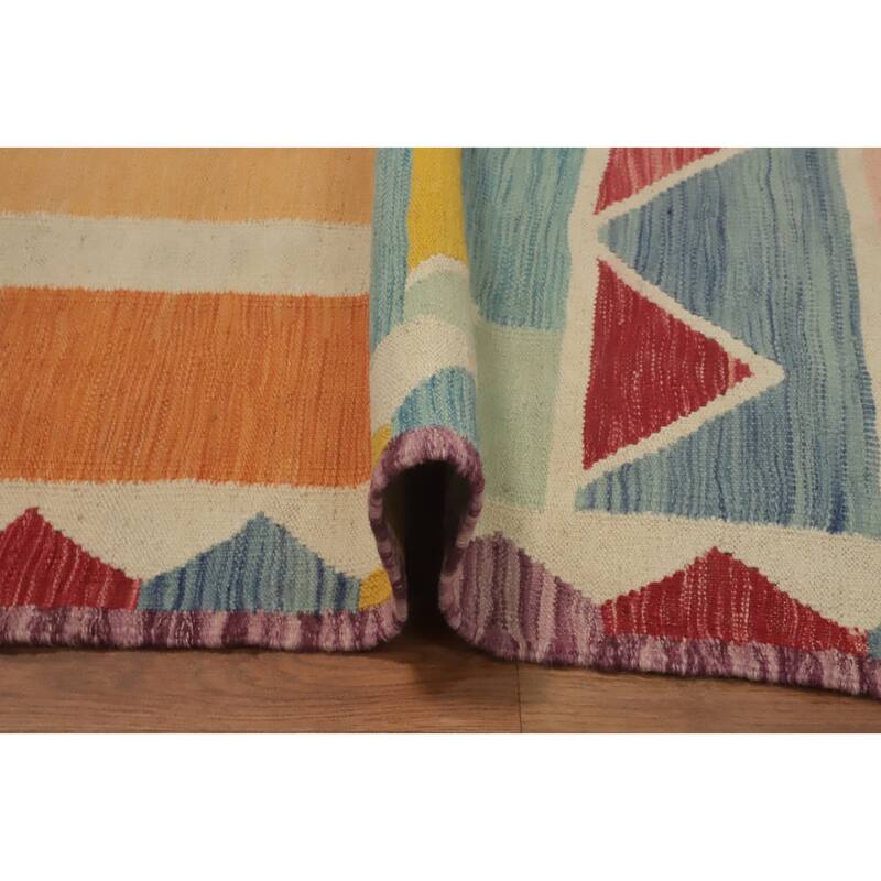 Hand Woven Oriental 100% Wool Carpet Southwestern Tribal Multi-Colored Kilim Area Rug - 9' 10'' X 8' 3''