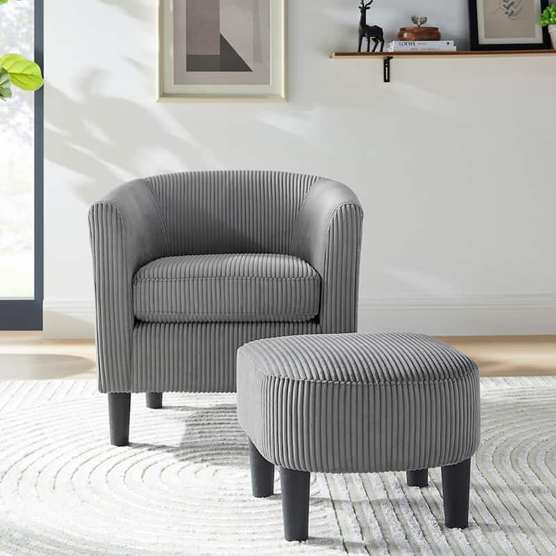 Corduroy Single Sofa Chair with Ottoman Foot Rest