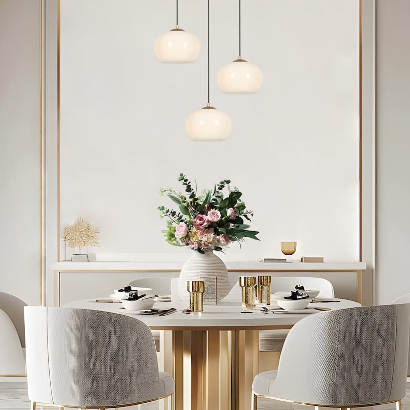 Modern Farmhouse 1-Light Opal Glass Pendant Light for Kitchen Island Dining Room Bedroom - White Gold - D9.5"xH7.5"