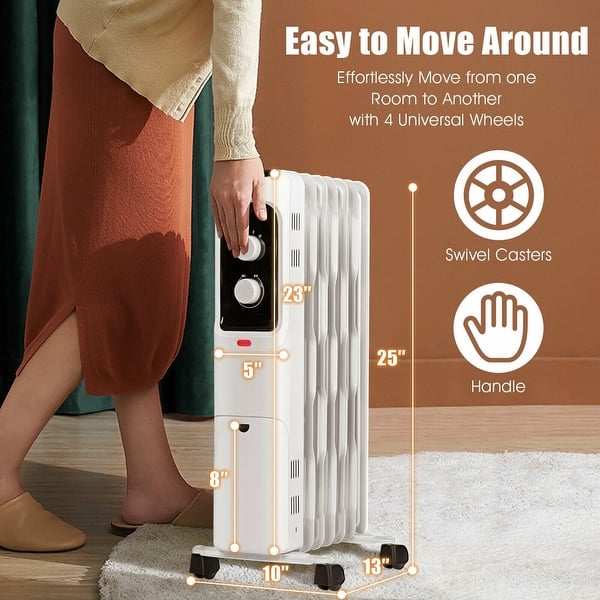 Waardeloos Gespierd Mantel 1500W Oil Filled Portable Radiator Space Heater with Adjustable  Thermostat-White - 13" x 10" x 25" (L x W x H) - On Sale - Overstock -  32812874