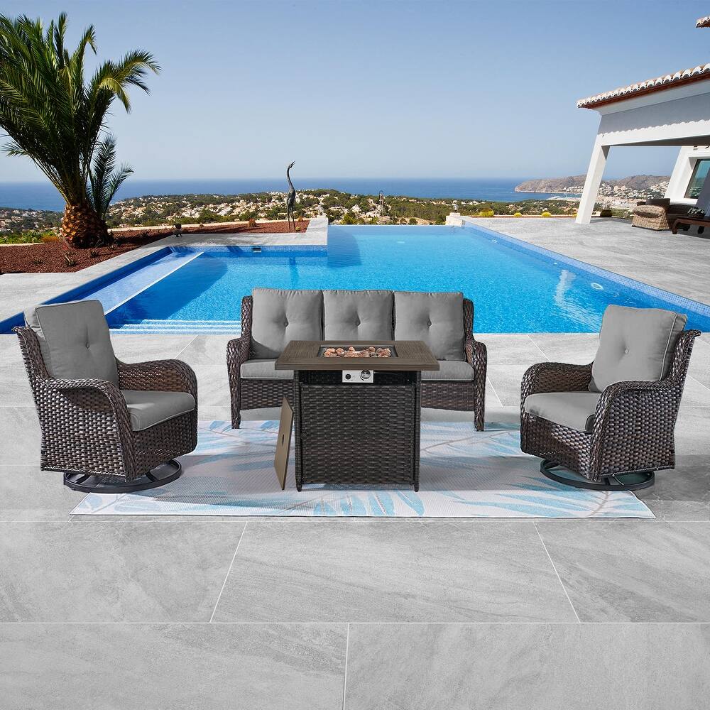 Gymojoy Sofa Swivel Chairs with 50,000 BTU Propane Fire Pit Table