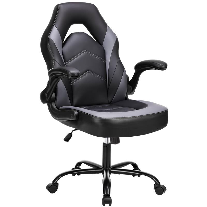 Ergonomic PU Leather Gaming Chair Adjustable Height with Flip-up Armrest for Adults, Kids
