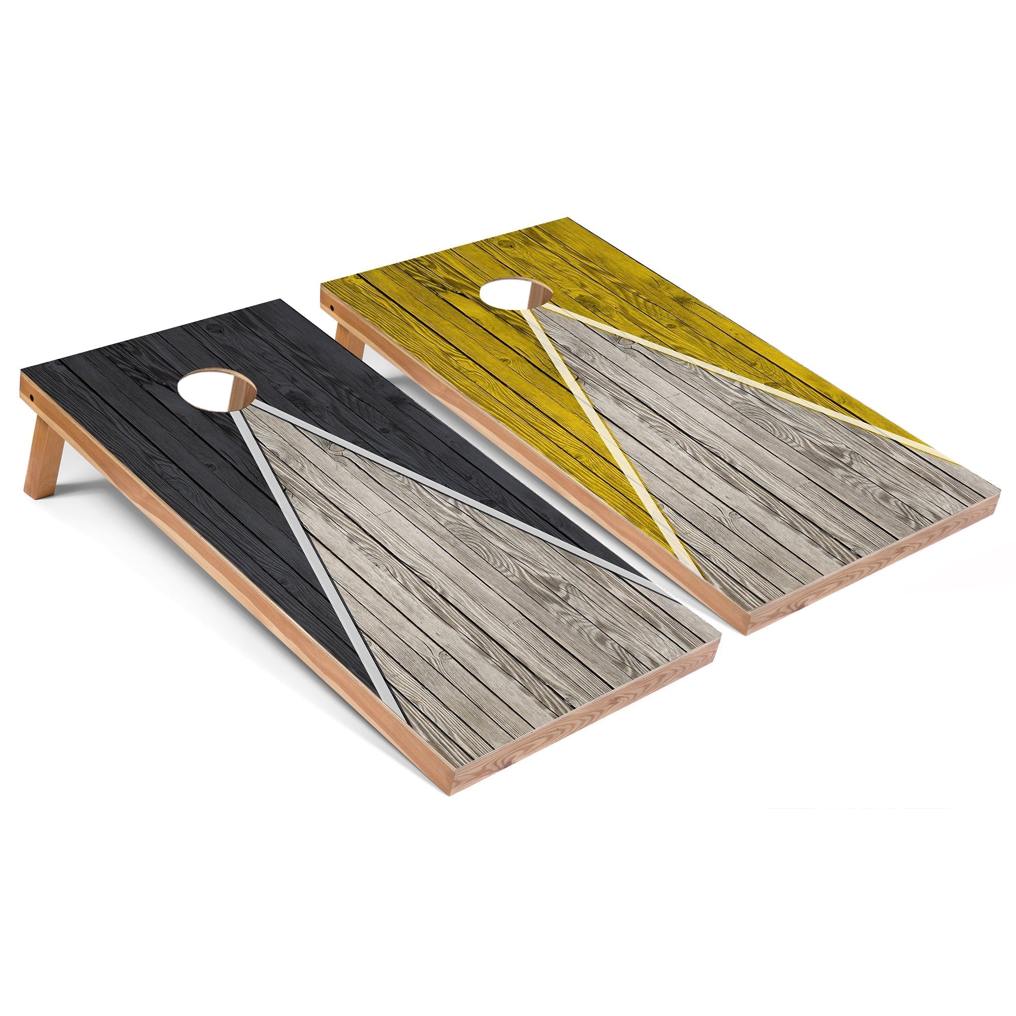Dark Grey and Yellow Pyramid Cornhole Boards with Carry Case
