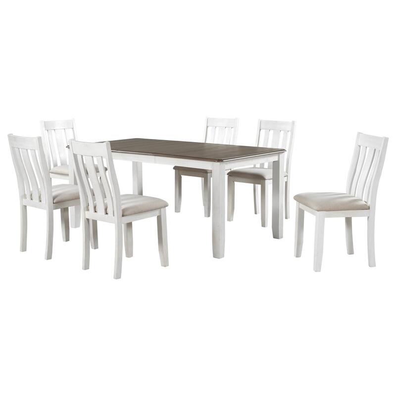 Retro Style 7-Piece Dining Table Set with Extendable Table and 6 Upholstered Chairs