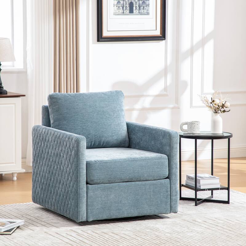 29.5" W Upholstered 360°Swivel Armchair with Hidden Storage, Comfy Diamond-Shape Tufted Armrests Accent Square Club Chair