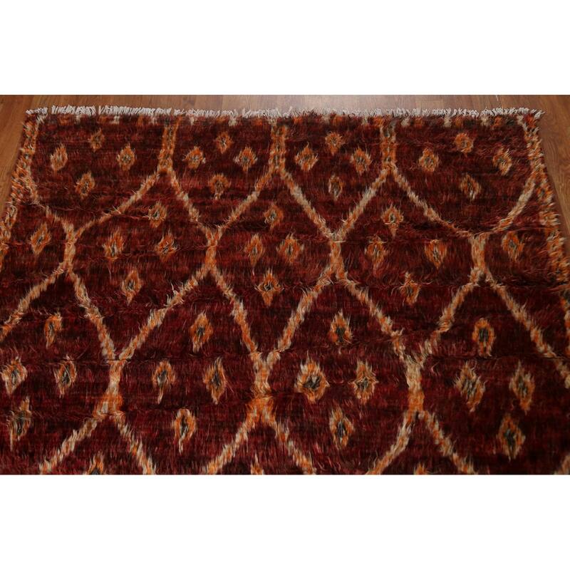 Hand Knotted Oriental 100% Wool Carpet Modern Tribal Red Moroccan Area Rug - 6' 5'' X 4' 8''