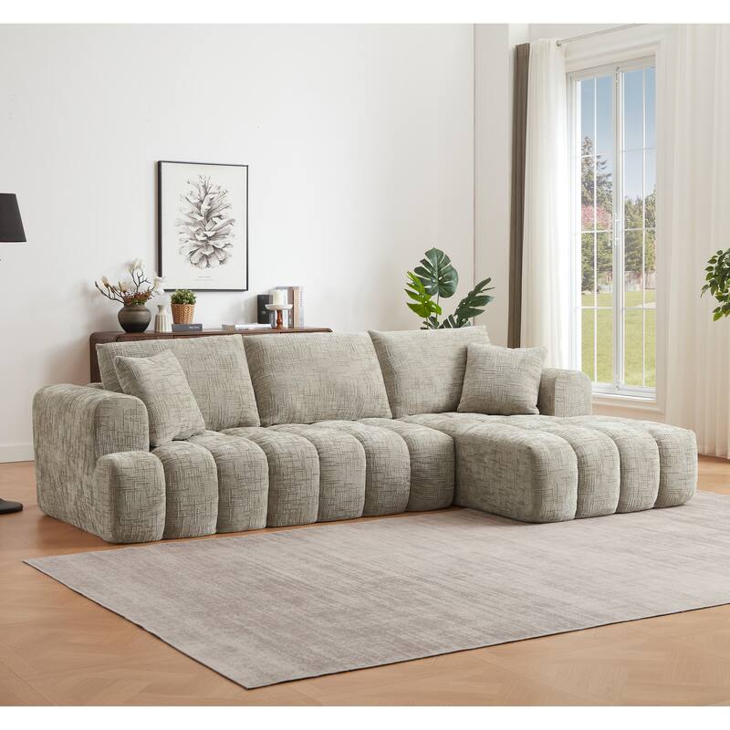 Oversized Chenille Sectional Sofa, Full-Compressed 4 Seater Sofa, Upholstered Sleeper Couch with L-Shape Chaise
