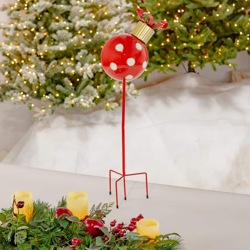 26 Inch Polka Dot Christmas Ball Ornament Metal Garden Stake - 7.09"x7.09"x25.98"