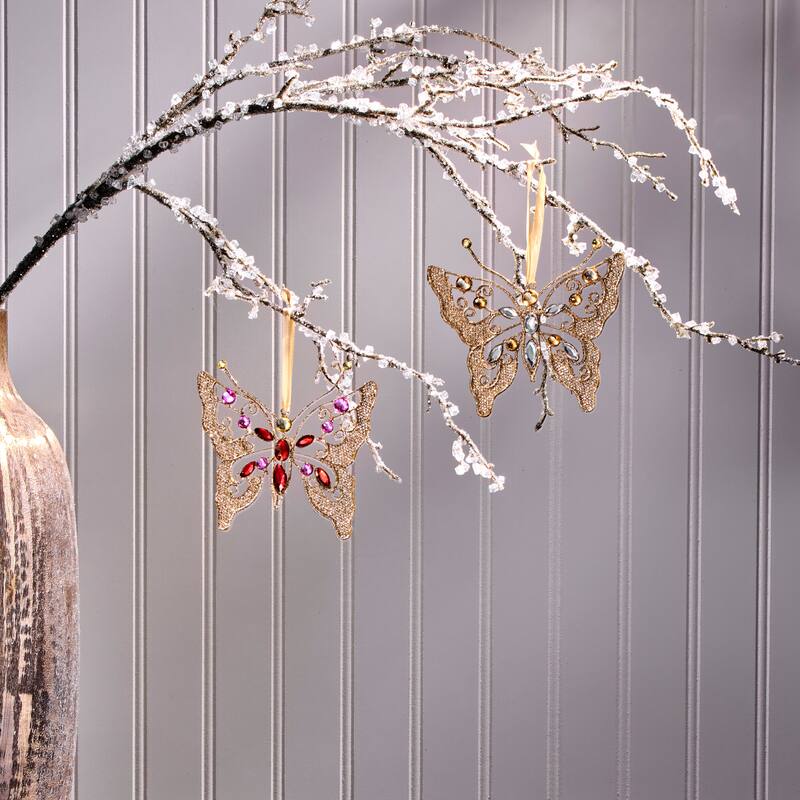5" Metal and Jewel Butterfly Ornament Set of 4