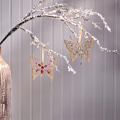 5" Metal and Jewel Butterfly Ornament Set of 4