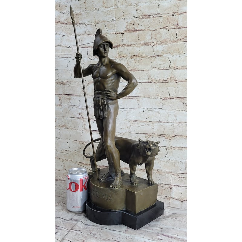 Roman Gladiator Warrior Imitative Lion Bronze Statue Sculpture Signed Original 20 Inches X 13 Inches