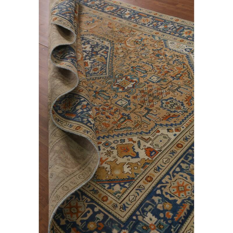 Hand Knotted Oriental 100% Wool Carpet Traditional Geometric Brown Tabriz Area Rug - 11' 0'' X 7' 11''